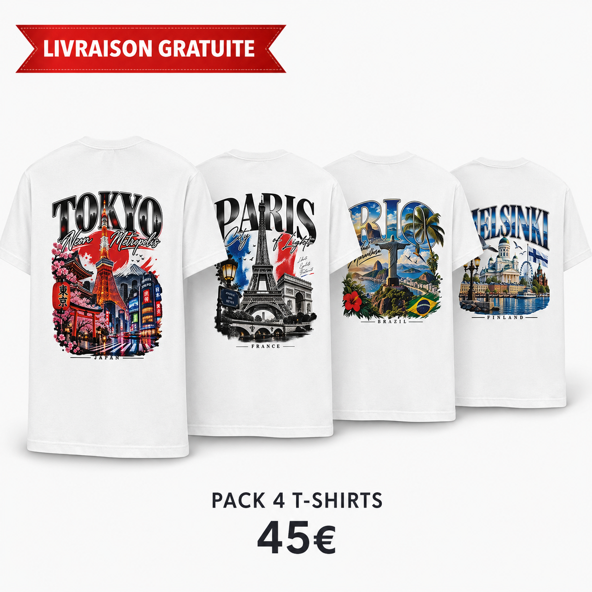 Lot de 4 t-shirts CAPITALE